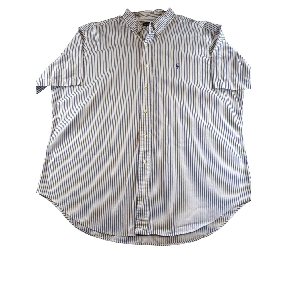 Polo Ralph Lauren Mens XXL Classic Fit Blue White Striped Short Sleeve Shirt